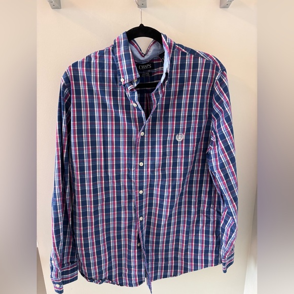 Chaps Other - Chaps Men's Navy and Pink Plaid Button-Down Shirt